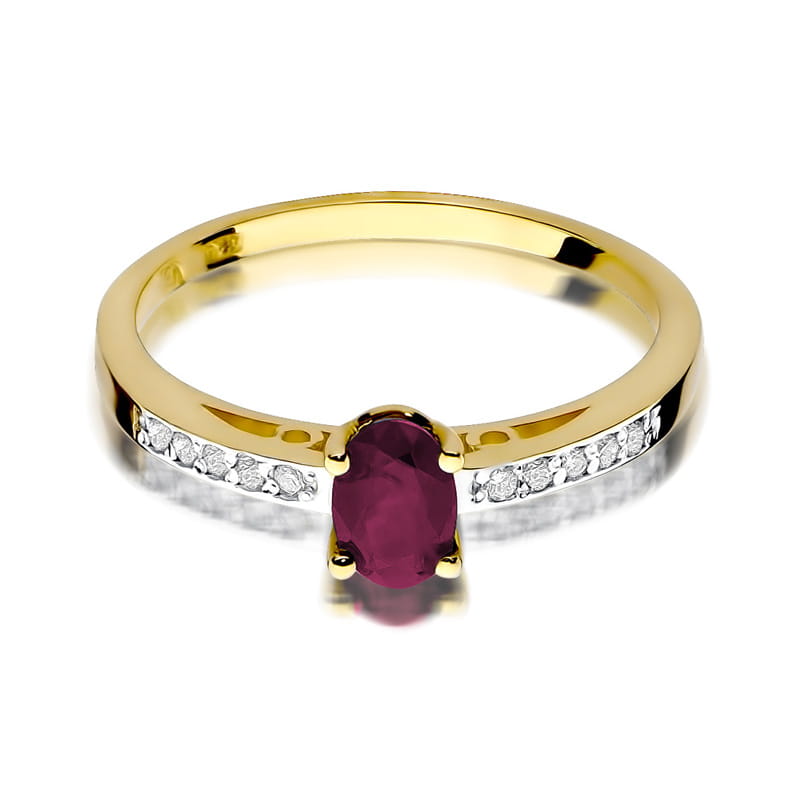 Inel Aur 9K cu Rubin 0.60 ct si Diamante Naturale 0.05 ct
