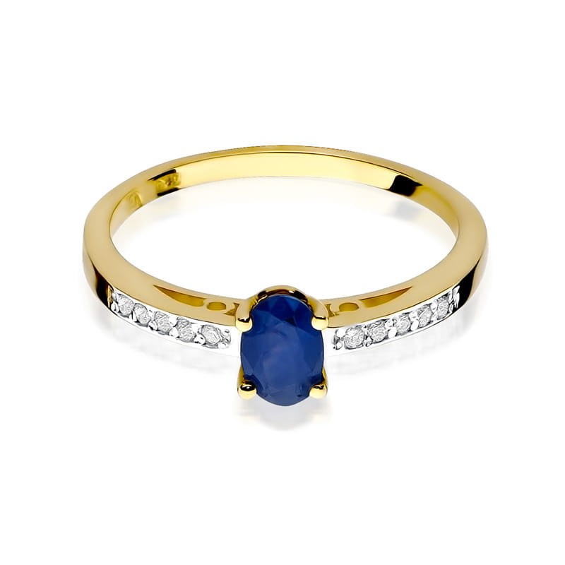 Inel Aur 9K cu Safir 0.70 ct si Diamante Naturale 0.05 ct