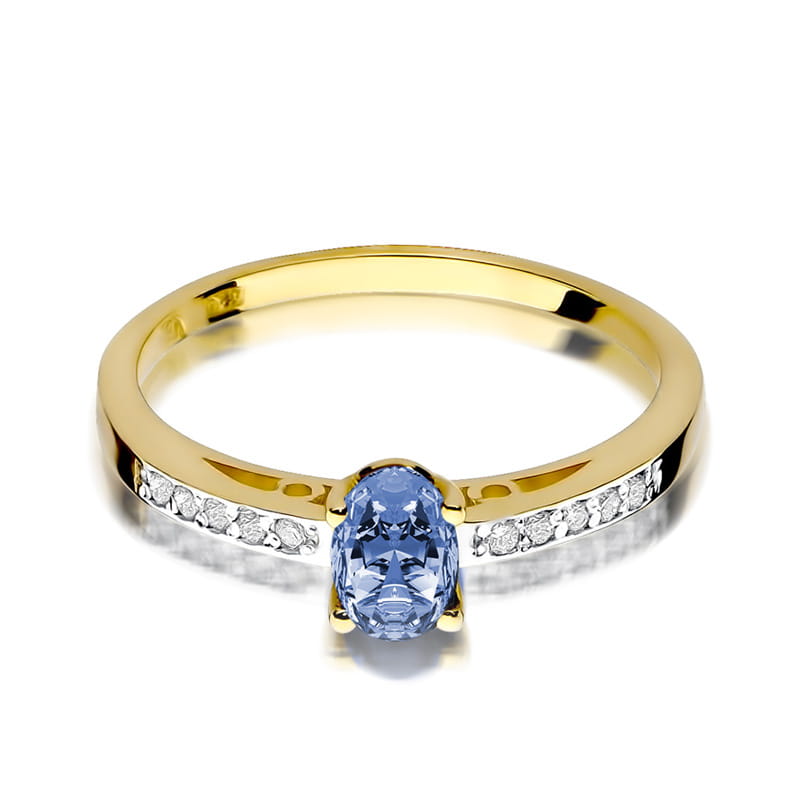 Inel Aur 9K cu Tanzanit 0.40 ct si Diamante Naturale 0.05 ct