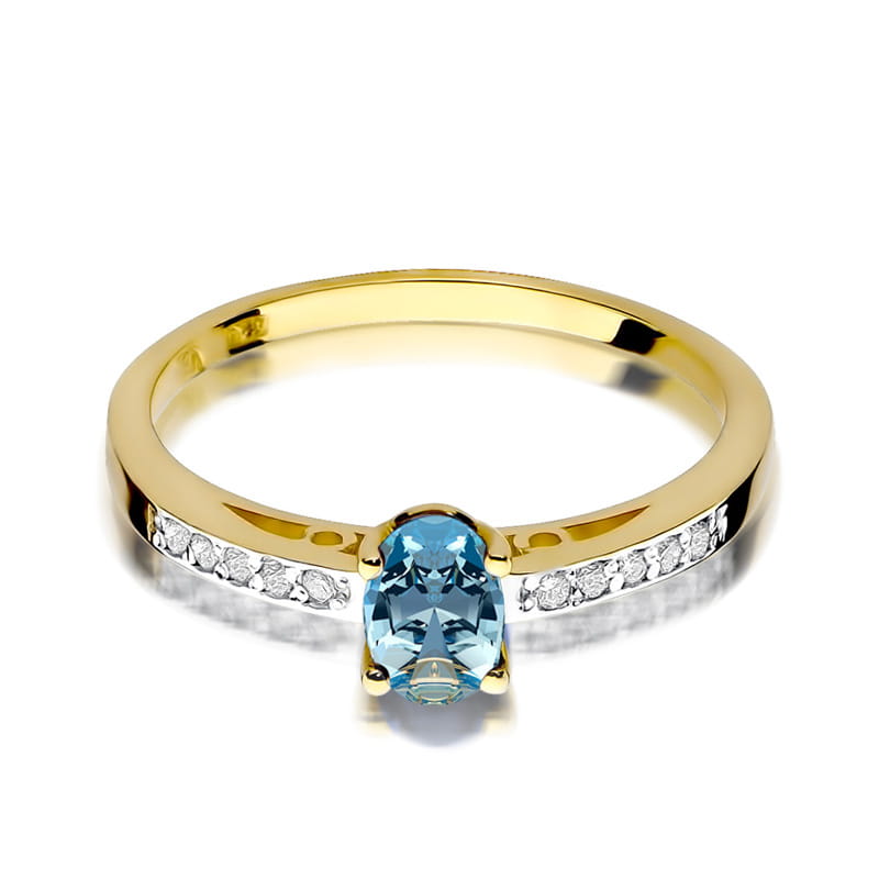 Inel Aur 9K cu Topaz Swiss 0.50 ct si Diamante Naturale 0.05 ct