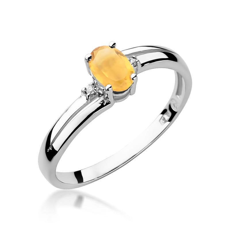 Inel Aur 9K cu Citrin 0.60 ct si Diamante Naturale 0.03 ct