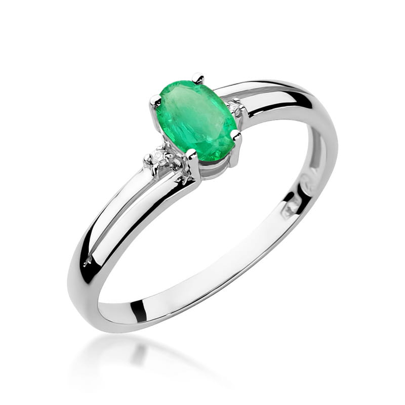 Inel Aur 9K cu Smarald 0.40 ct si Diamante Naturale 0.03 ct