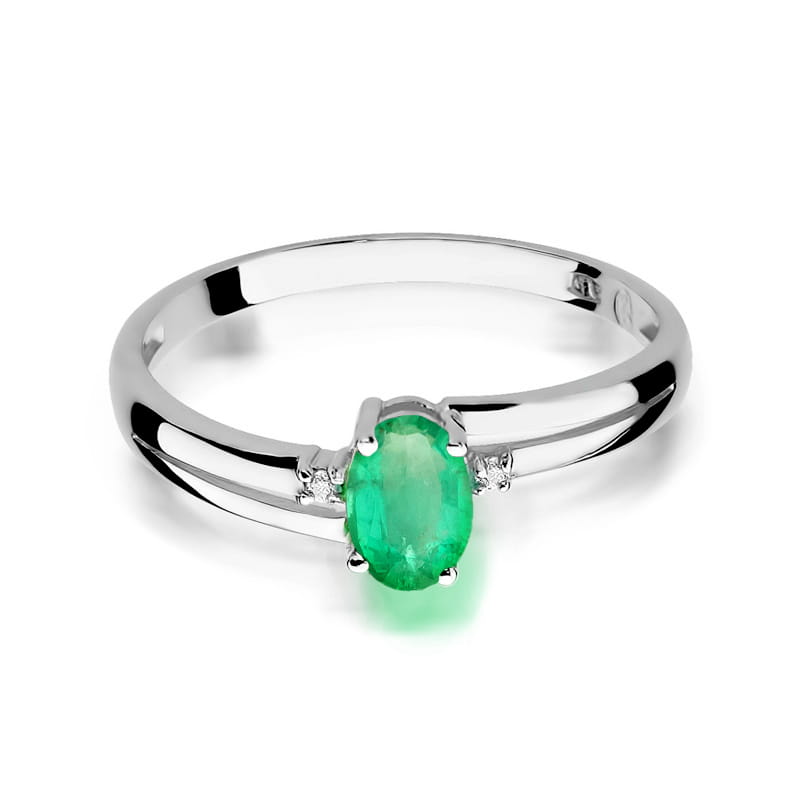 Inel Aur 9K cu Smarald 0.40 ct si Diamante Naturale 0.03 ct