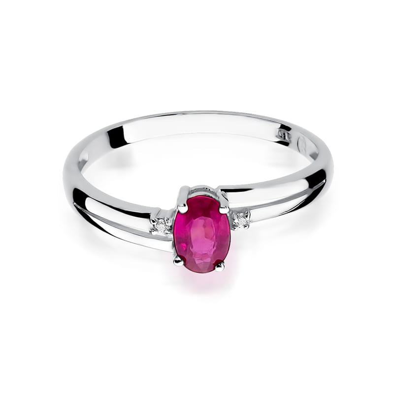 Inel Aur 9K cu Rubin 0.60 ct si Diamante Naturale 0.03 ct