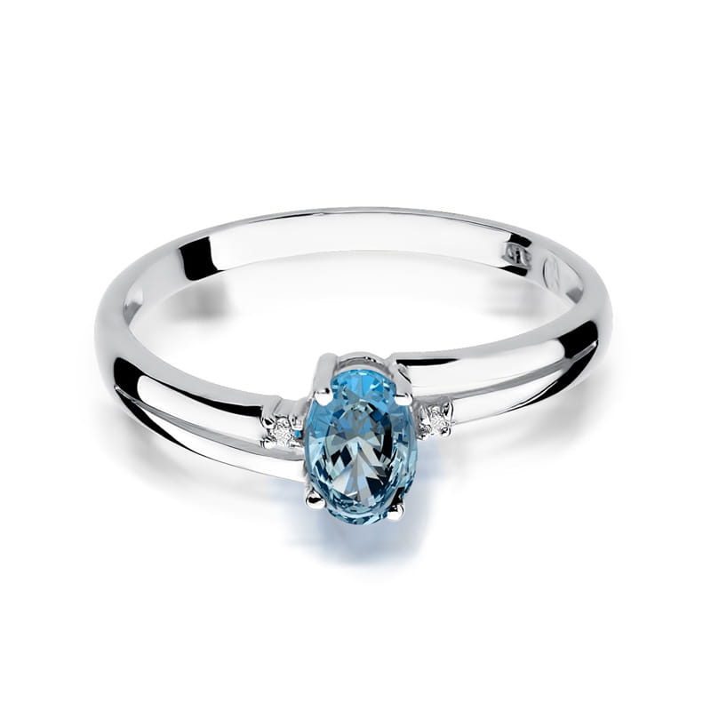 Inel Aur 9K cu Topaz Swiss 0.50 ct si Diamante Naturale 0.03 ct