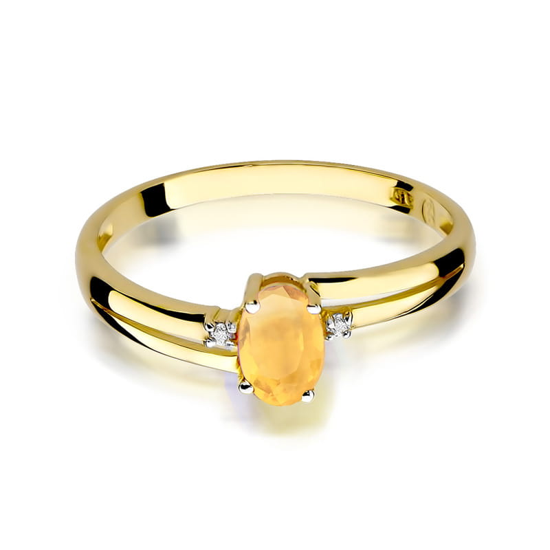 Inel Aur 9K cu Citrin 0.60 ct si Diamante Naturale 0.03 ct