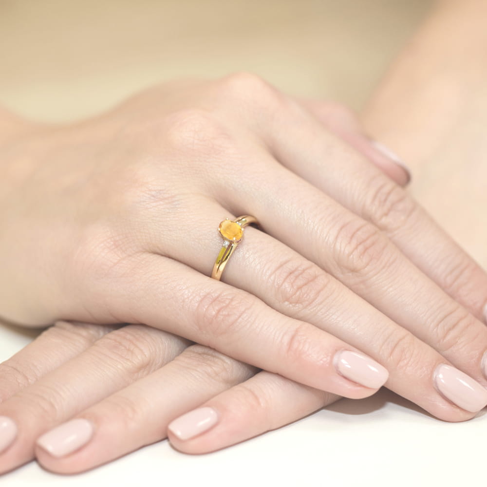 Inel Aur 9K cu Citrin 0.60 ct si Diamante Naturale 0.03 ct