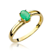 Inel Aur 9K cu Smarald 0.40 ct si Diamante Naturale 0.03 ct