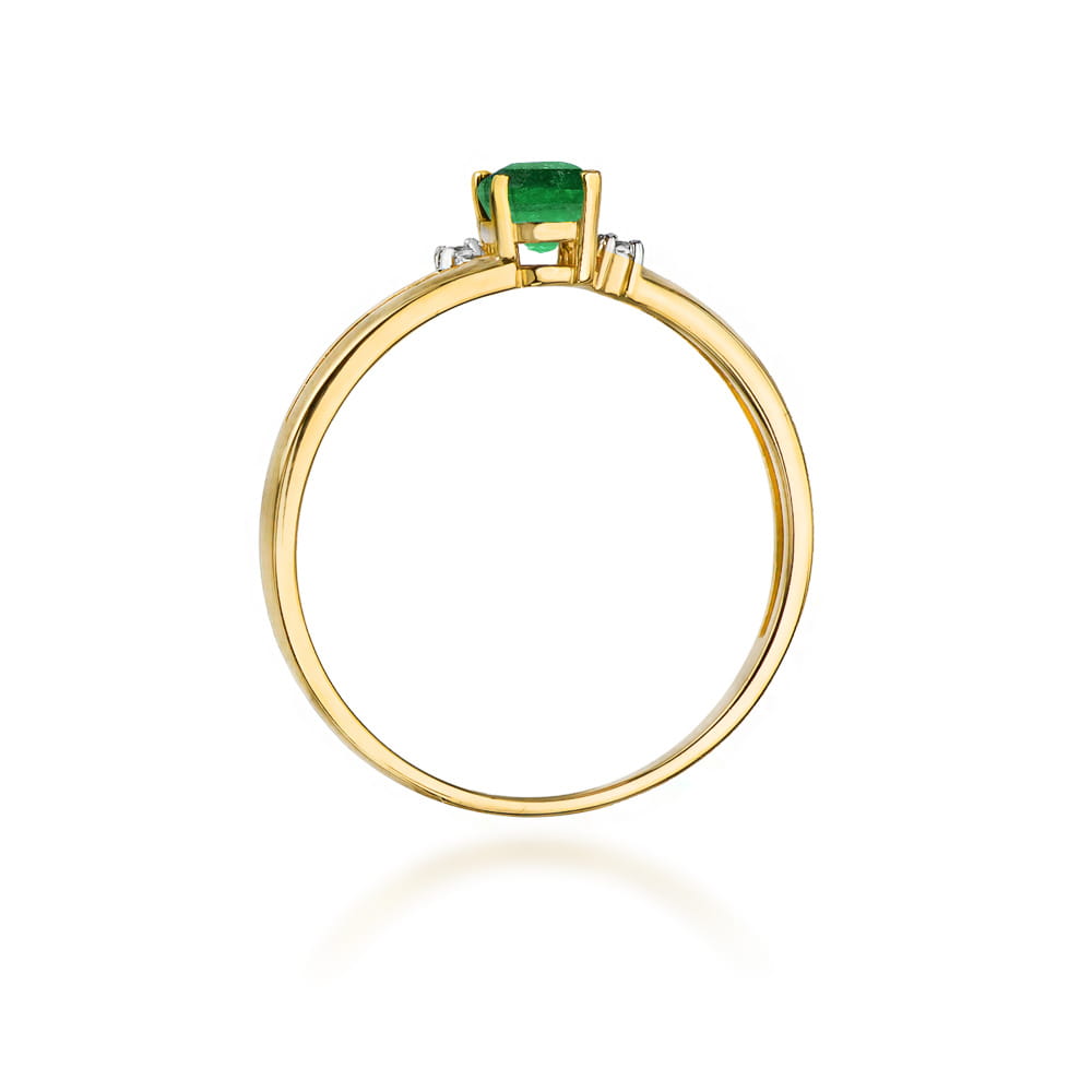 Inel Aur 9K cu Smarald 0.40 ct si Diamante Naturale 0.03 ct