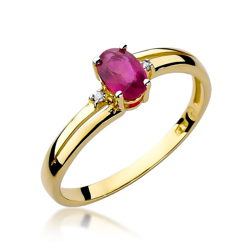 Inel Aur 9K cu Rubin 0.60 ct si Diamante Naturale 0.03 ct