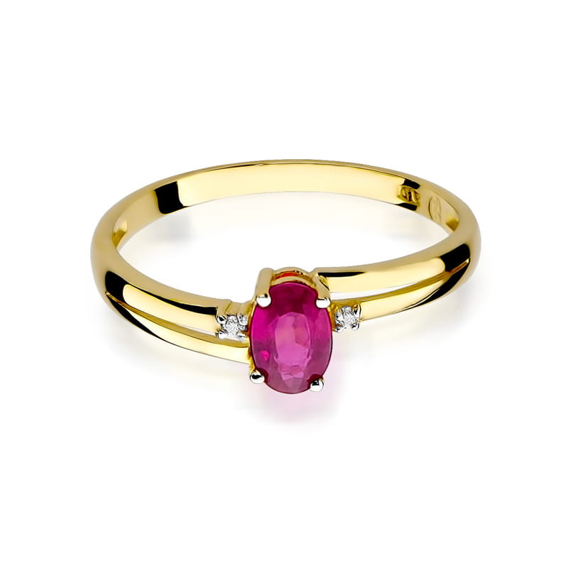 Inel Aur 9K cu Rubin 0.60 ct si Diamante Naturale 0.03 ct