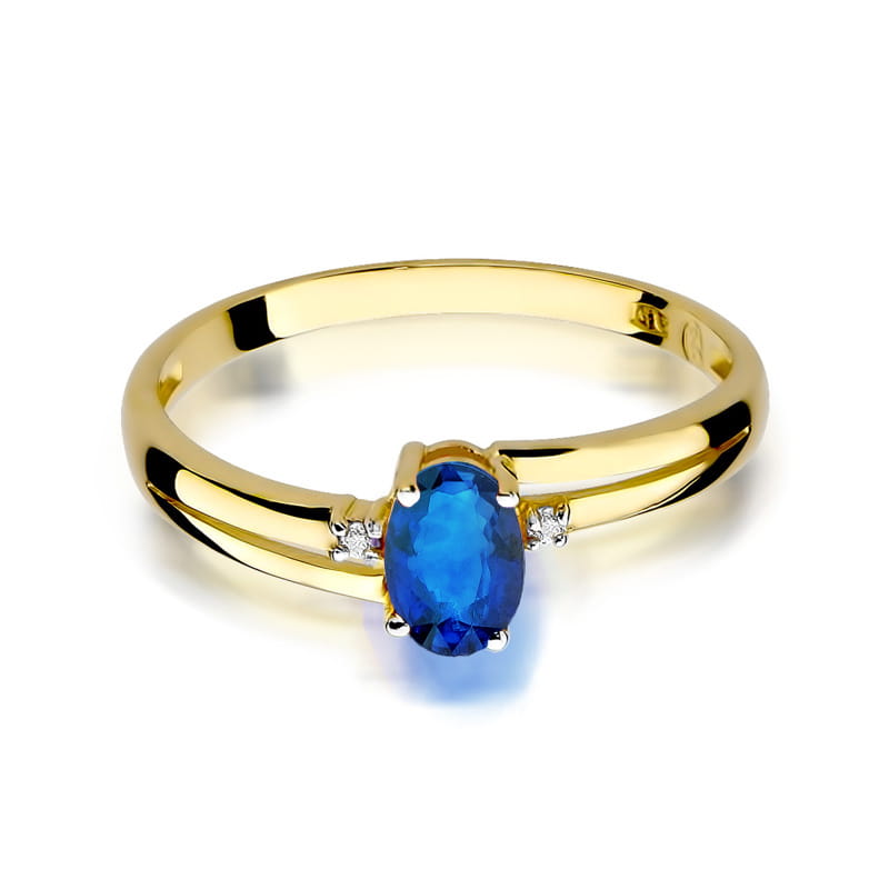 Inel Aur 9K cu Safir 0.70 ct si Diamante Naturale 0.03 ct