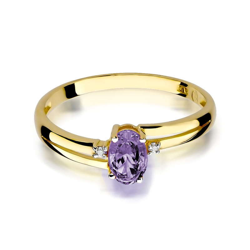 Inel Aur 9K cu Tanzanit 0.40 ct si Diamante Naturale 0.03 ct