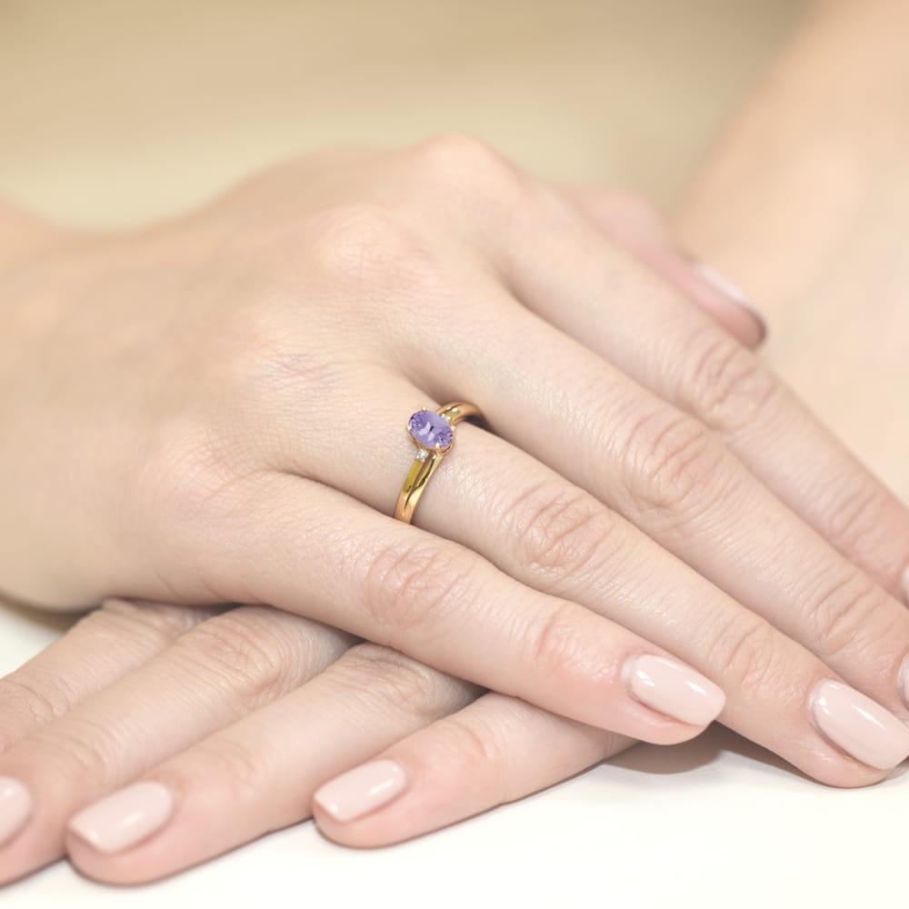Inel Aur 9K cu Tanzanit 0.40 ct si Diamante Naturale 0.03 ct