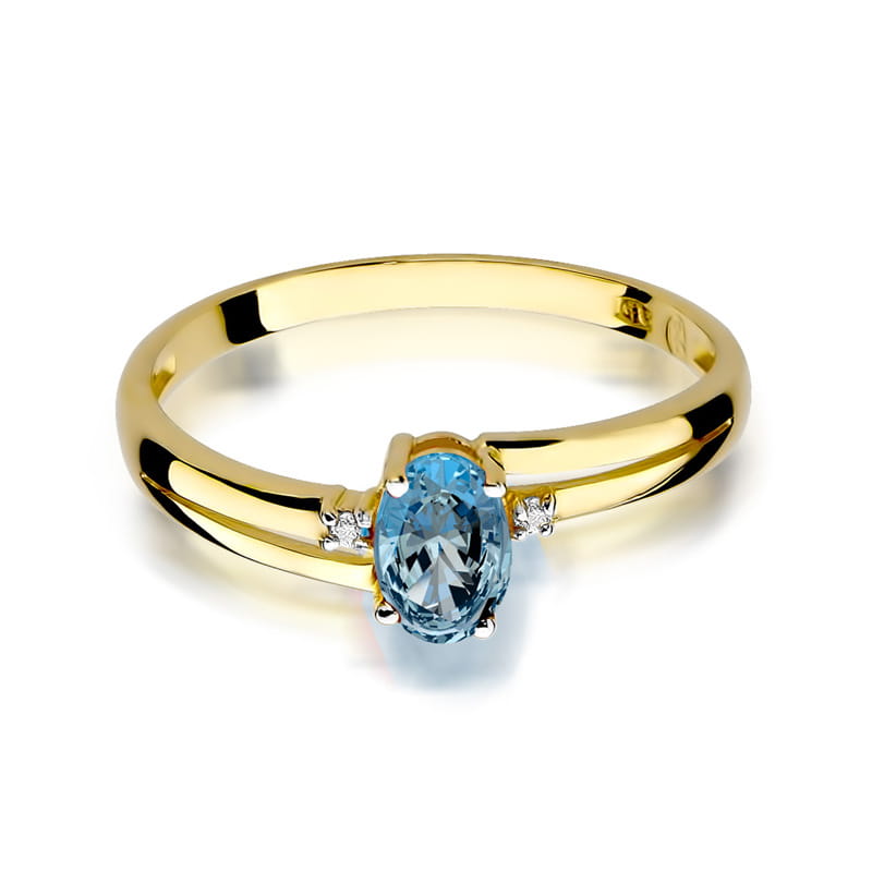 Inel Aur 9K cu Topaz Swiss 0.50 ct si Diamante Naturale 0.03 ct