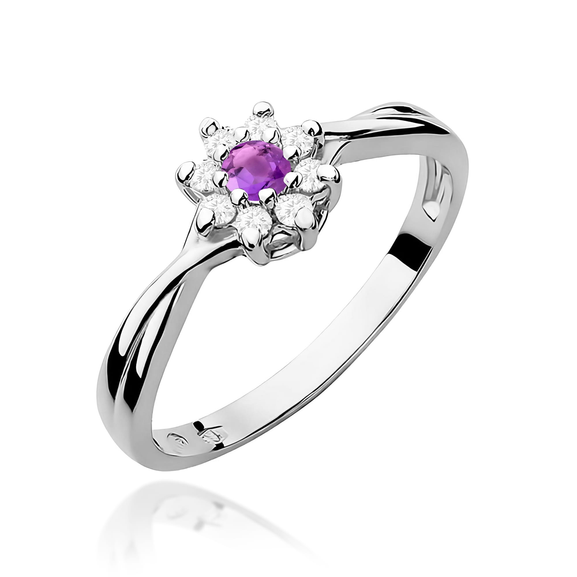 Inel Aur 9K cu Ametist 0.10 ct si Diamante Naturale 0.12 ct