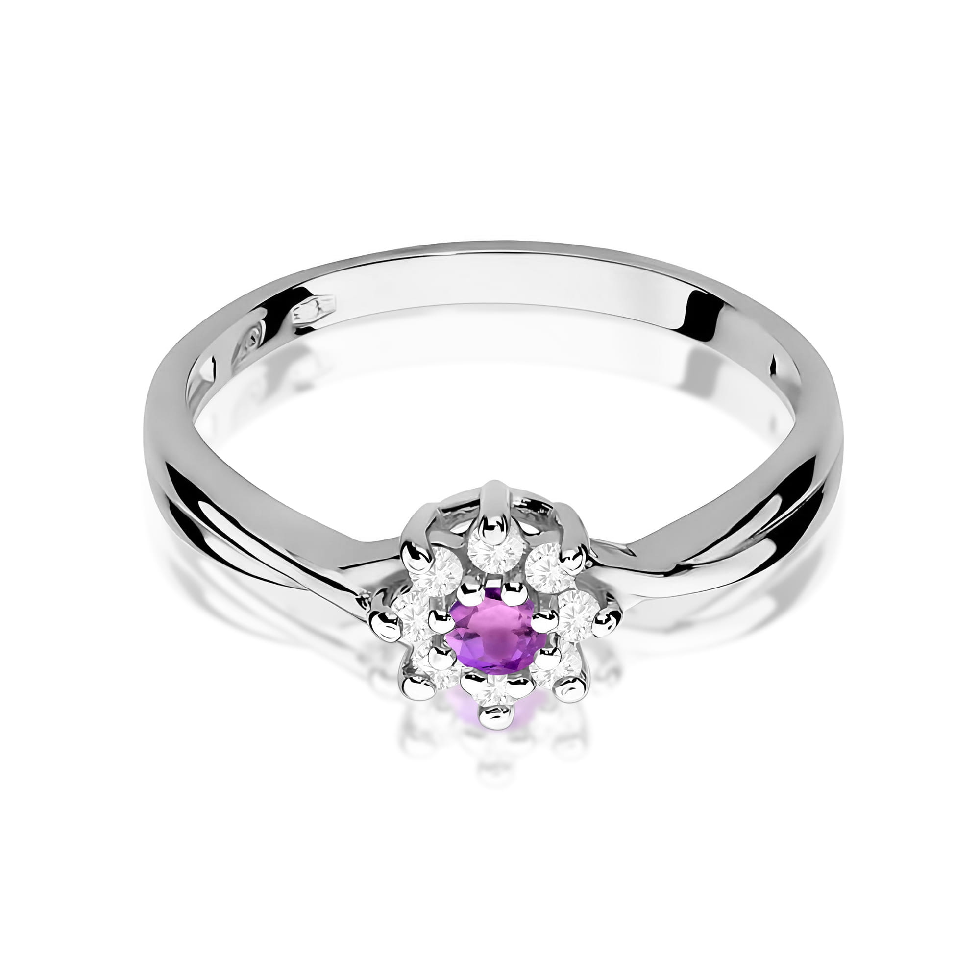 Inel Aur 9K cu Ametist 0.10 ct si Diamante Naturale 0.12 ct