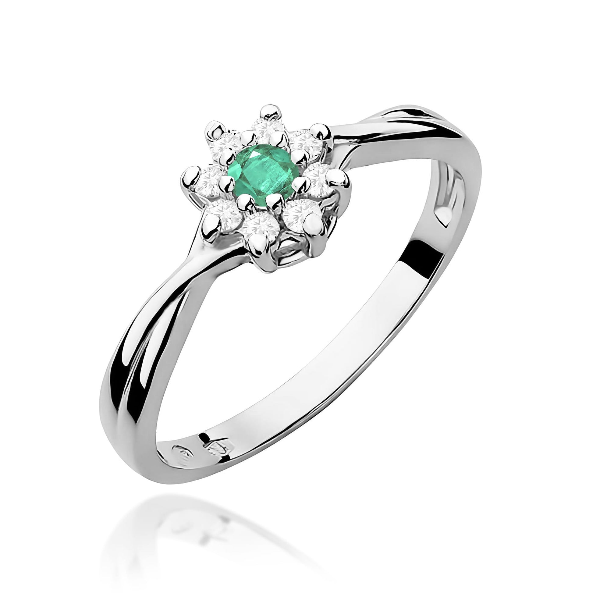 Inel Aur 9K cu Smarald 0.15 ct si Diamante Naturale 0.12 ct