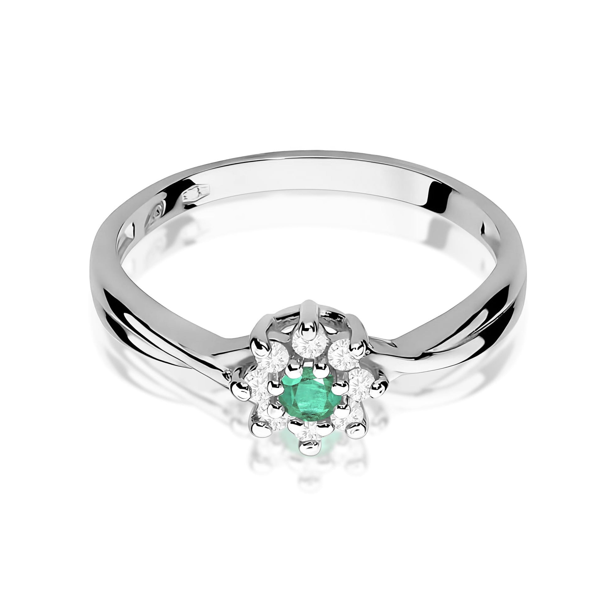 Inel Aur 9K cu Smarald 0.15 ct si Diamante Naturale 0.12 ct