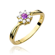 Inel Aur 9K cu Ametist 0.10 ct si Diamante Naturale 0.12 ct