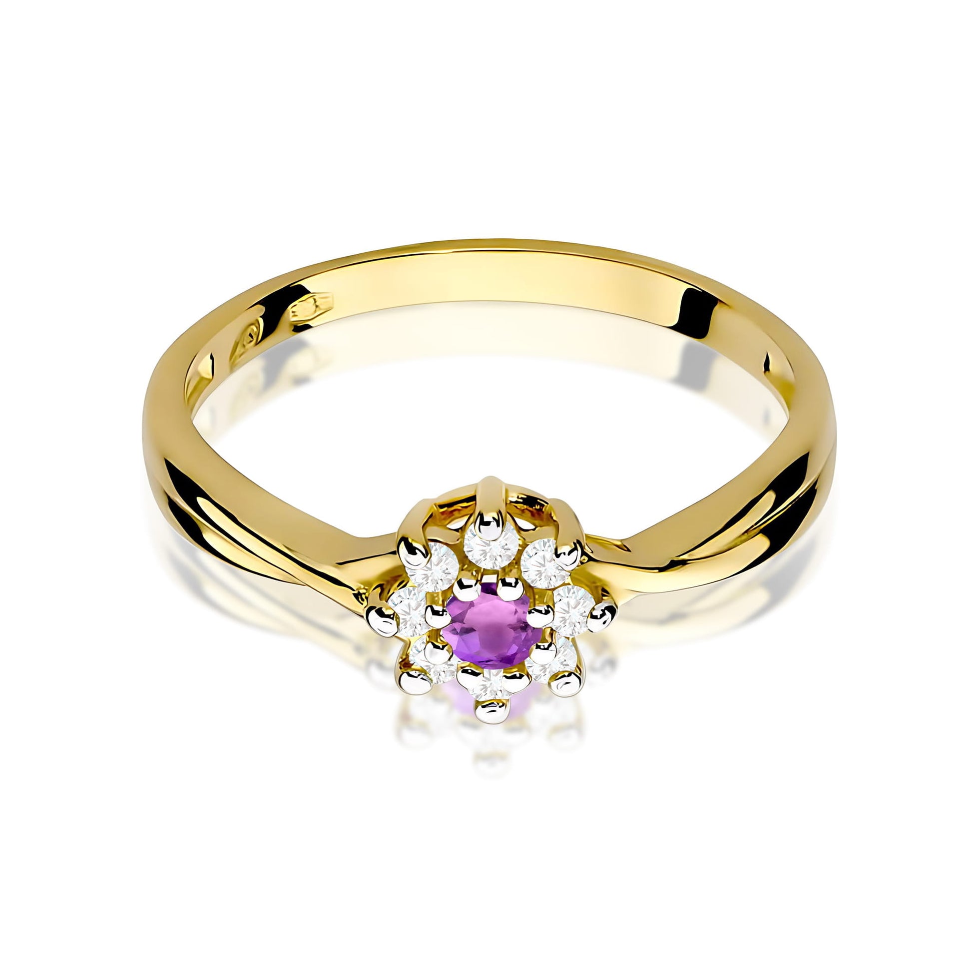 Inel Aur 9K cu Ametist 0.10 ct si Diamante Naturale 0.12 ct