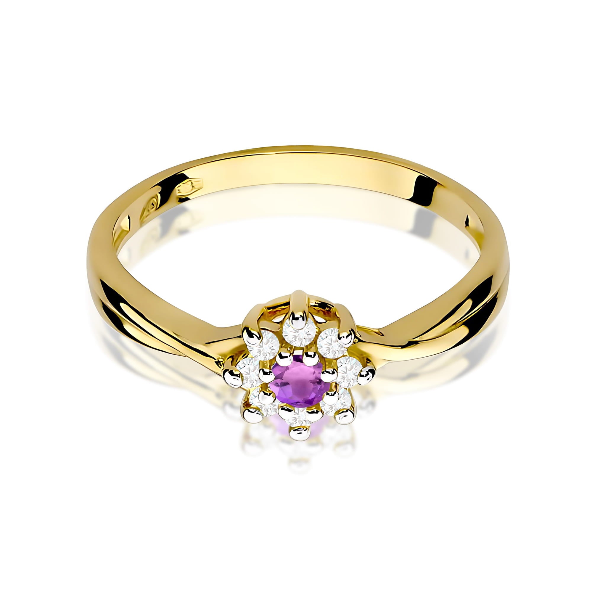 Inel Aur 9K cu Ametist 0.10 ct si Diamante Naturale 0.12 ct
