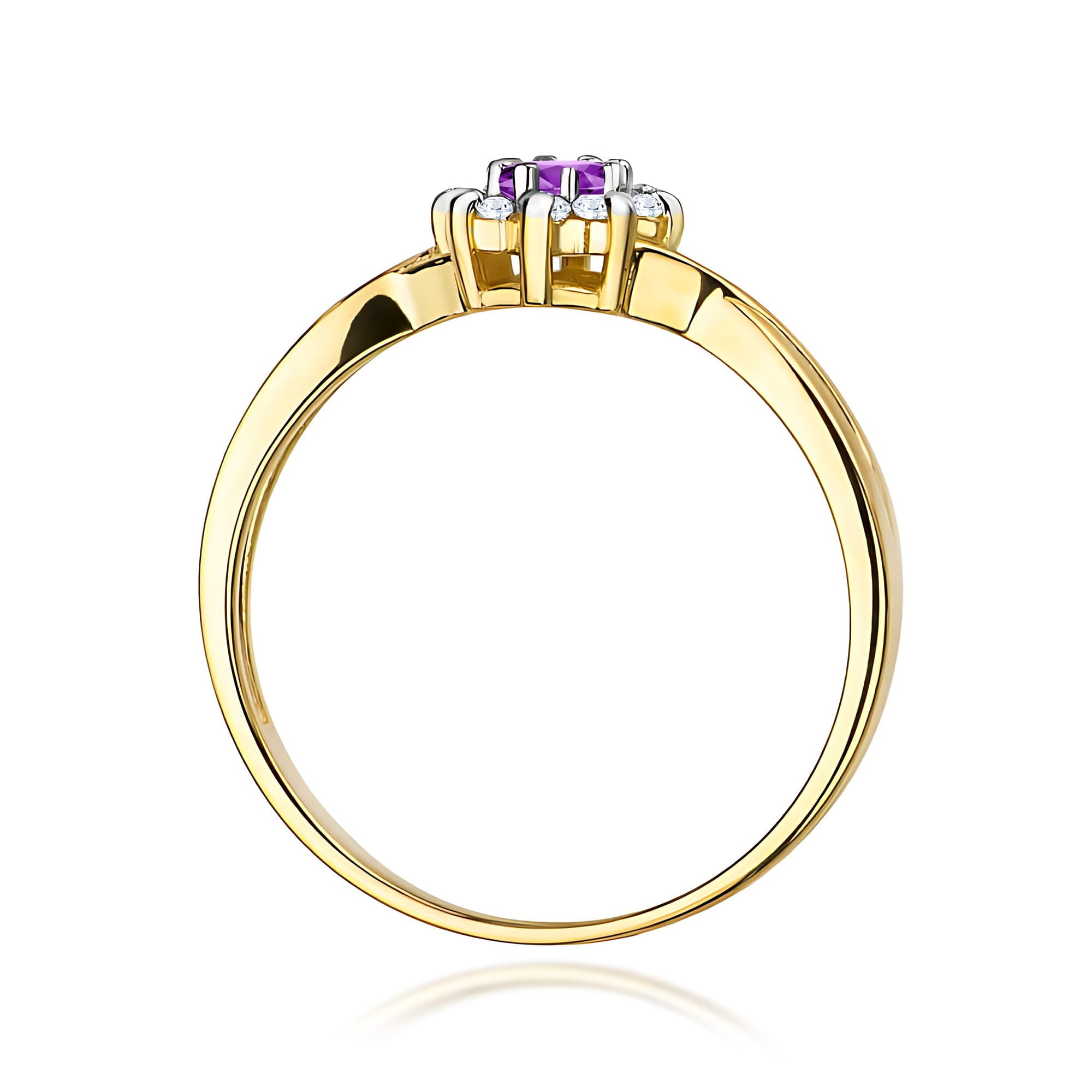 Inel Aur 9K cu Ametist 0.10 ct si Diamante Naturale 0.12 ct