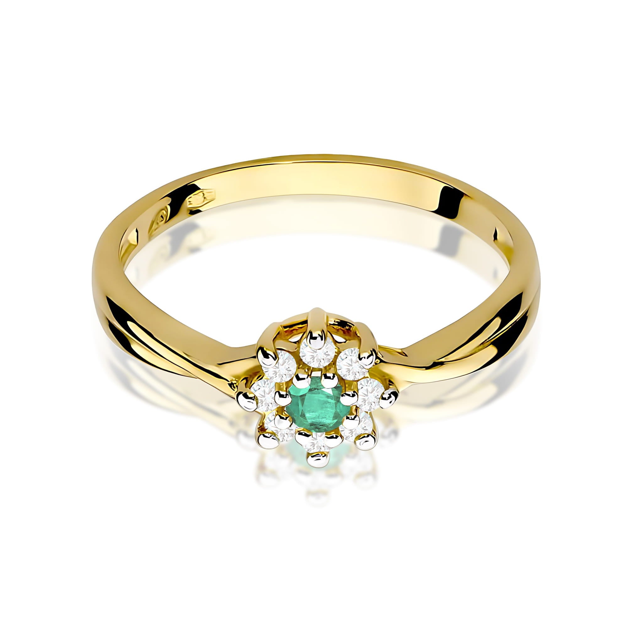 Inel Aur 9K cu Smarald 0.15 ct si Diamante Naturale 0.12 ct