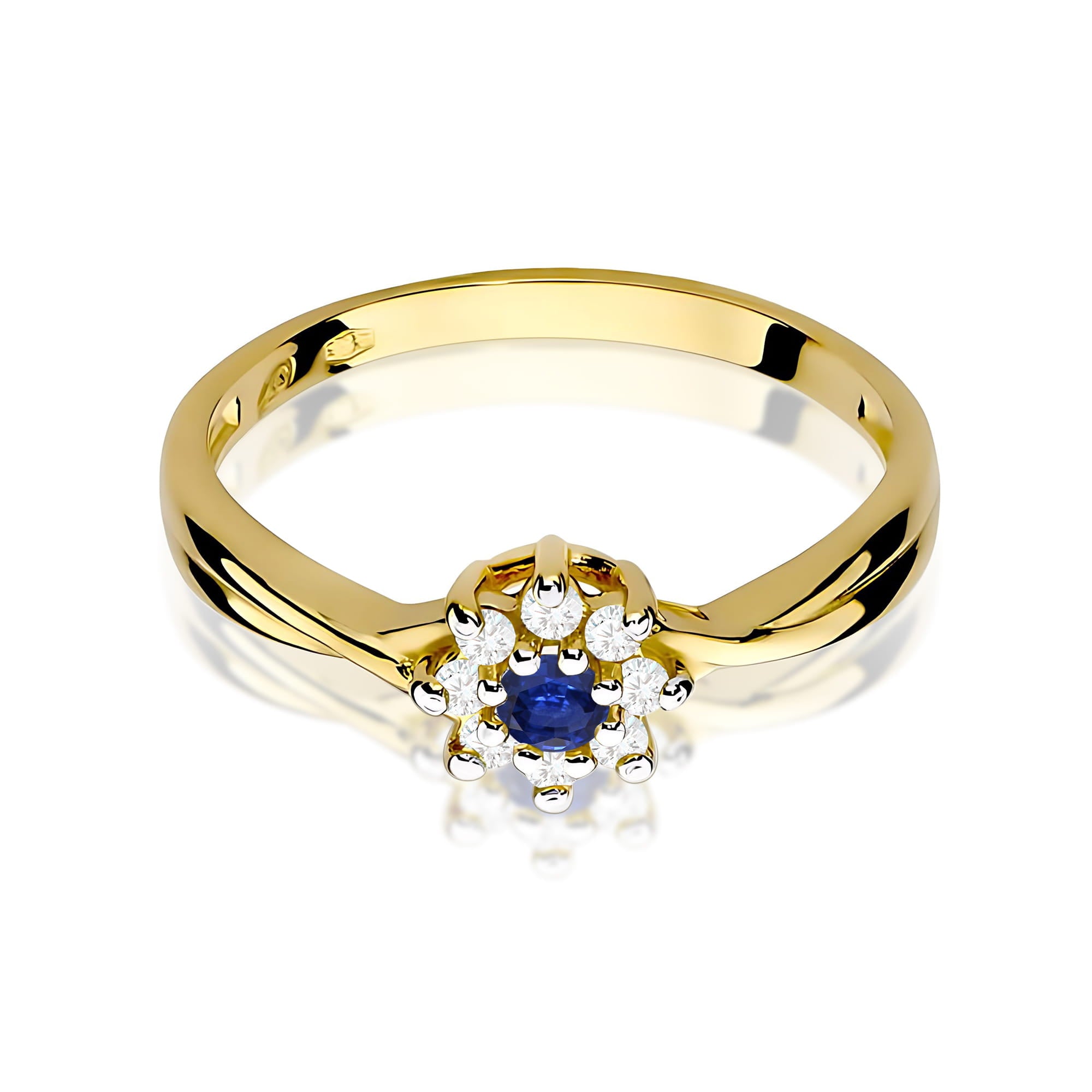 Inel Aur 9K cu Safir 0.15 ct si Diamante Naturale 0.12 ct
