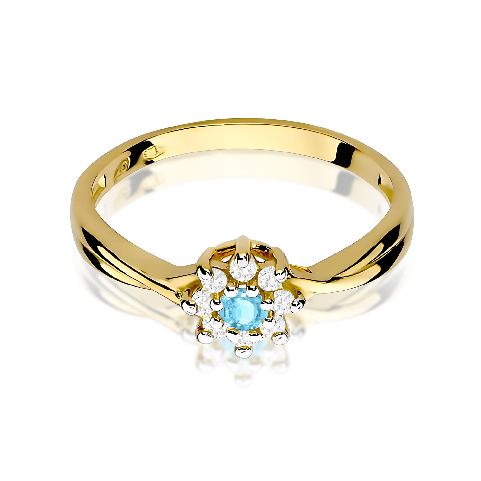 Inel Aur 9K cu Topaz Swiss 0.15 ct si Diamante Naturale 0.12 ct