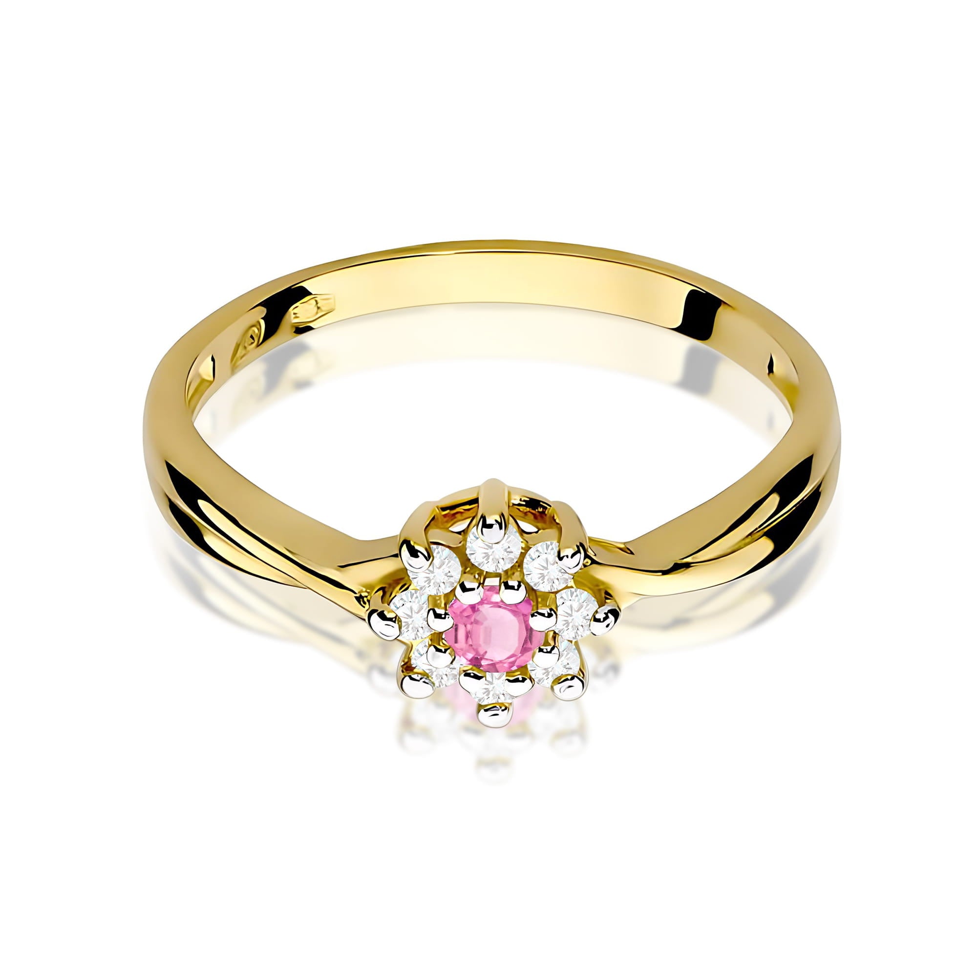 Inel Aur 9K cu Topaz Roz 0.13 ct si Diamante Naturale 0.12 ct