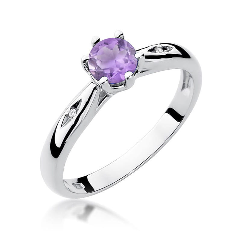 Inel Aur 9K cu Ametist 0.50 ct si Diamante Naturale 0.01 ct