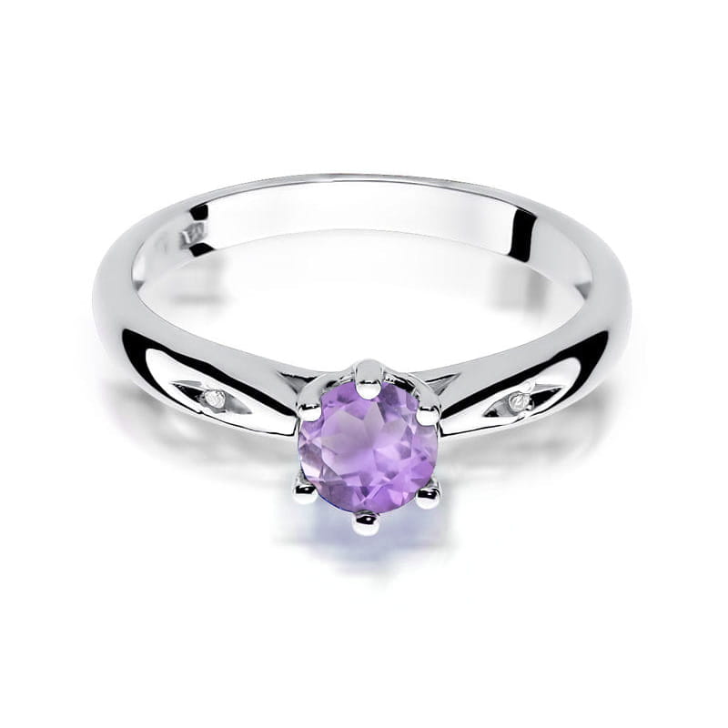 Inel Aur 9K cu Ametist 0.50 ct si Diamante Naturale 0.01 ct
