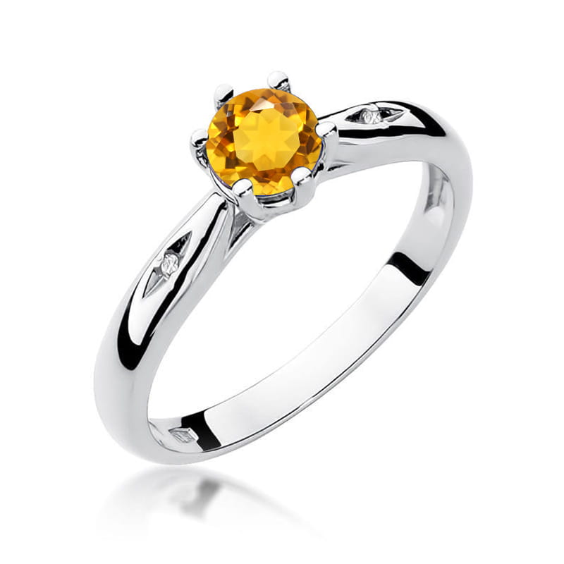 Inel Aur 9K cu Citrin 0.50 ct si Diamante Naturale 0.01 ct