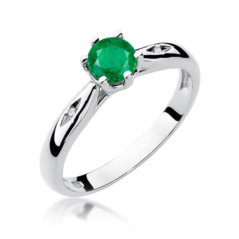 Inel Aur 9K cu Smarald 0.50 ct si Diamante Naturale 0.01 ct