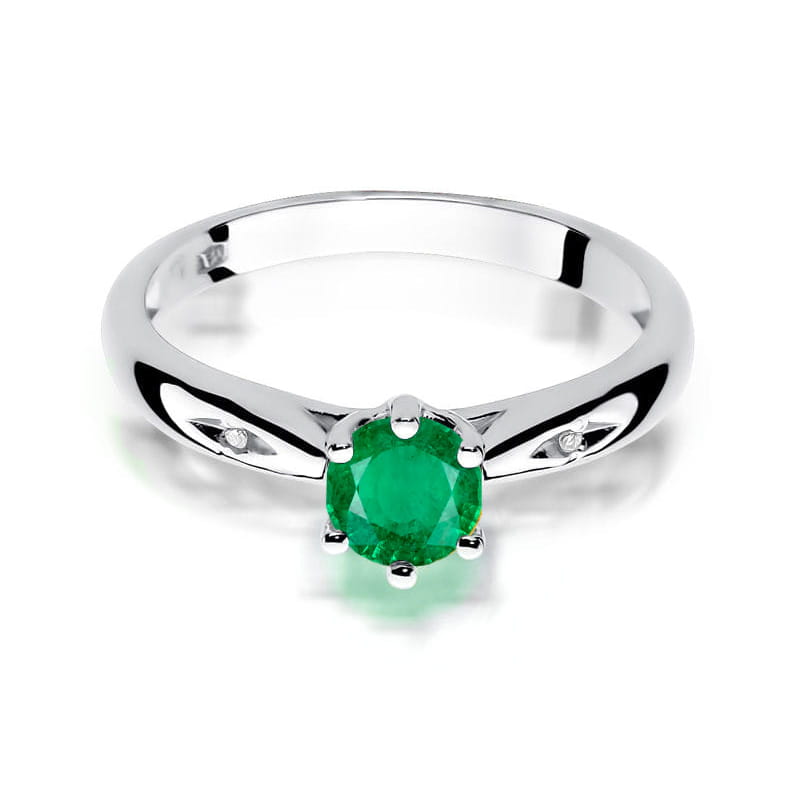 Inel Aur 9K cu Smarald 0.50 ct si Diamante Naturale 0.01 ct