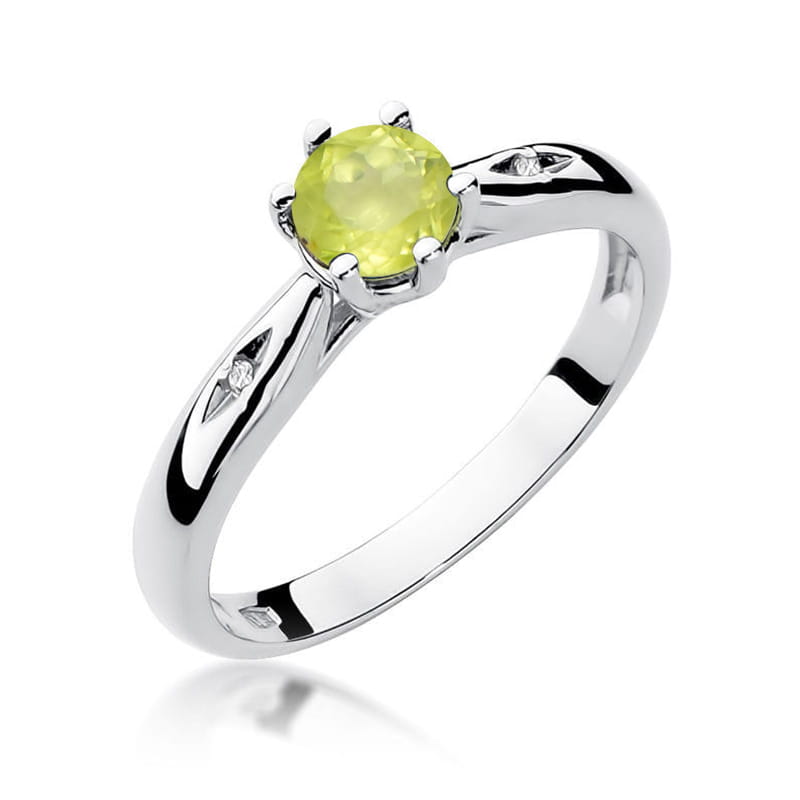 Inel Aur 9K cu Peridot 0.60 ct si Diamante Naturale 0.01 ct