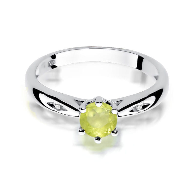Inel Aur 9K cu Peridot 0.60 ct si Diamante Naturale 0.01 ct