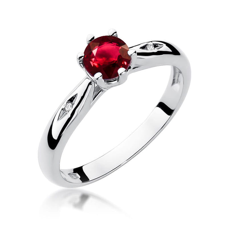 Inel Aur 9K cu Rubin 0.60 ct si Diamante Naturale 0.01 ct