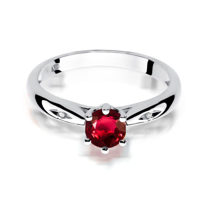 Inel Aur 9K cu Rubin 0.60 ct si Diamante Naturale 0.01 ct