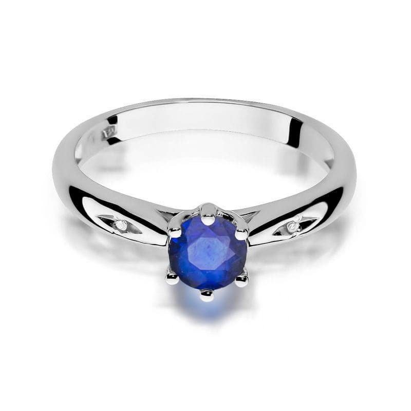 Inel Aur 9K cu Safir 0.50 ct si Diamante Naturale 0.01 ct