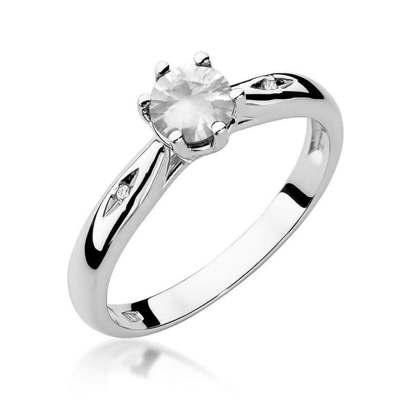 Inel Aur 9K cu Safir Alb 0.60 ct si Diamante Naturale 0.01 ct