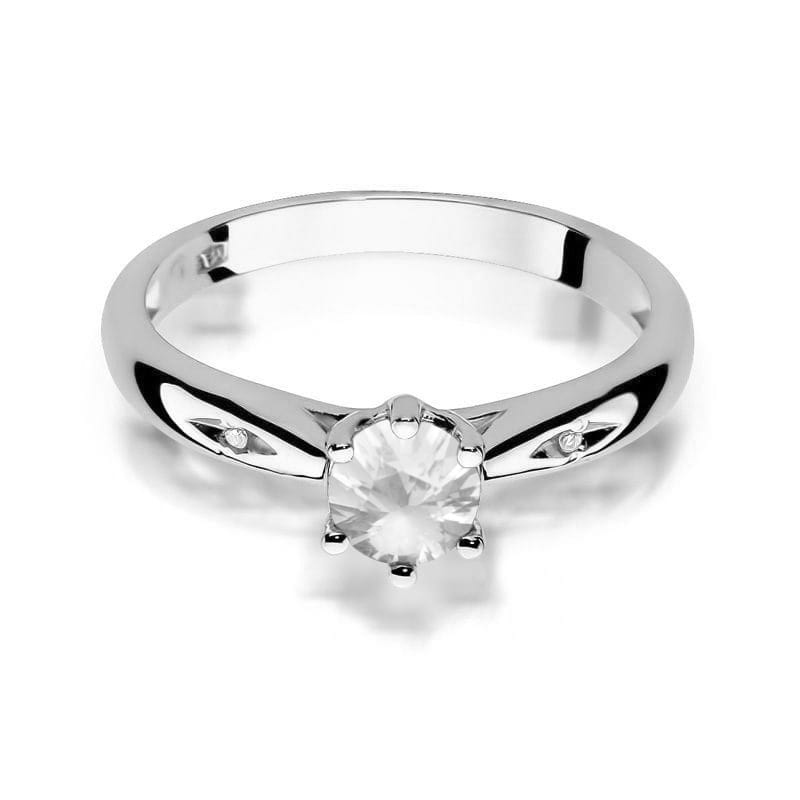 Inel Aur 9K cu Safir Alb 0.60 ct si Diamante Naturale 0.01 ct
