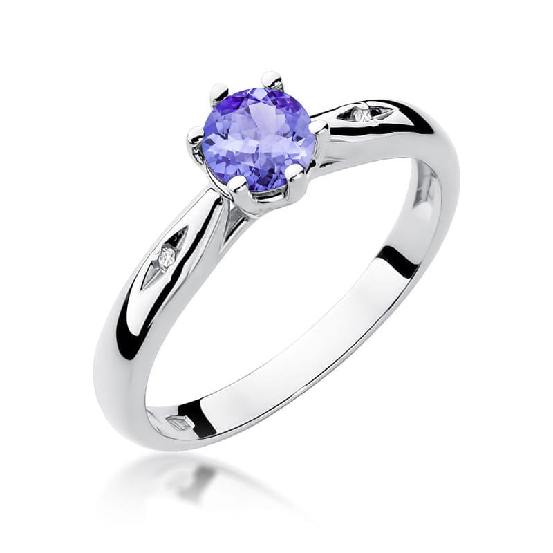 Inel Aur 9K cu Tanzanit 0.50 ct si Diamante Naturale 0.01 ct