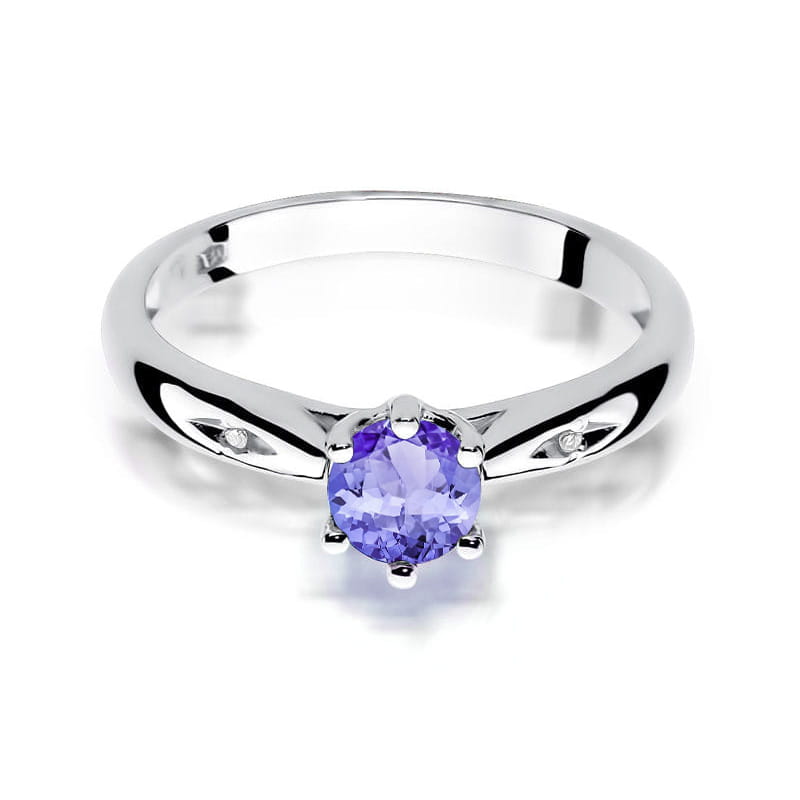 Inel Aur 9K cu Tanzanit 0.50 ct si Diamante Naturale 0.01 ct