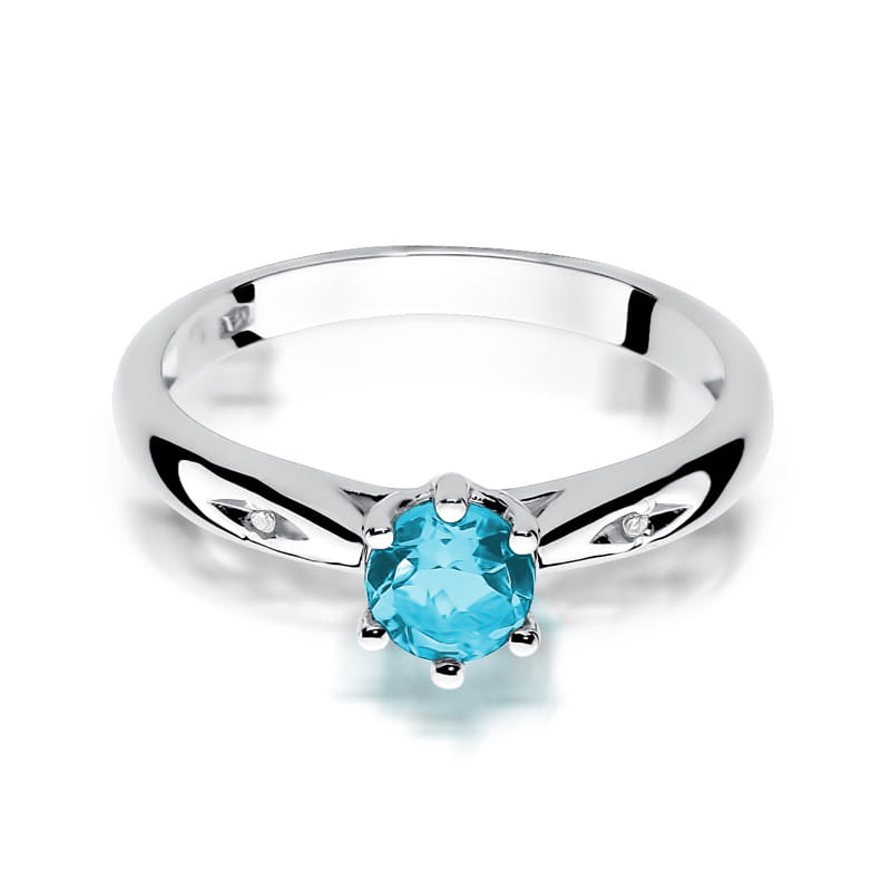Inel Aur 9K cu Topaz Swiss 0.50 ct si Diamante Naturale 0.01 ct