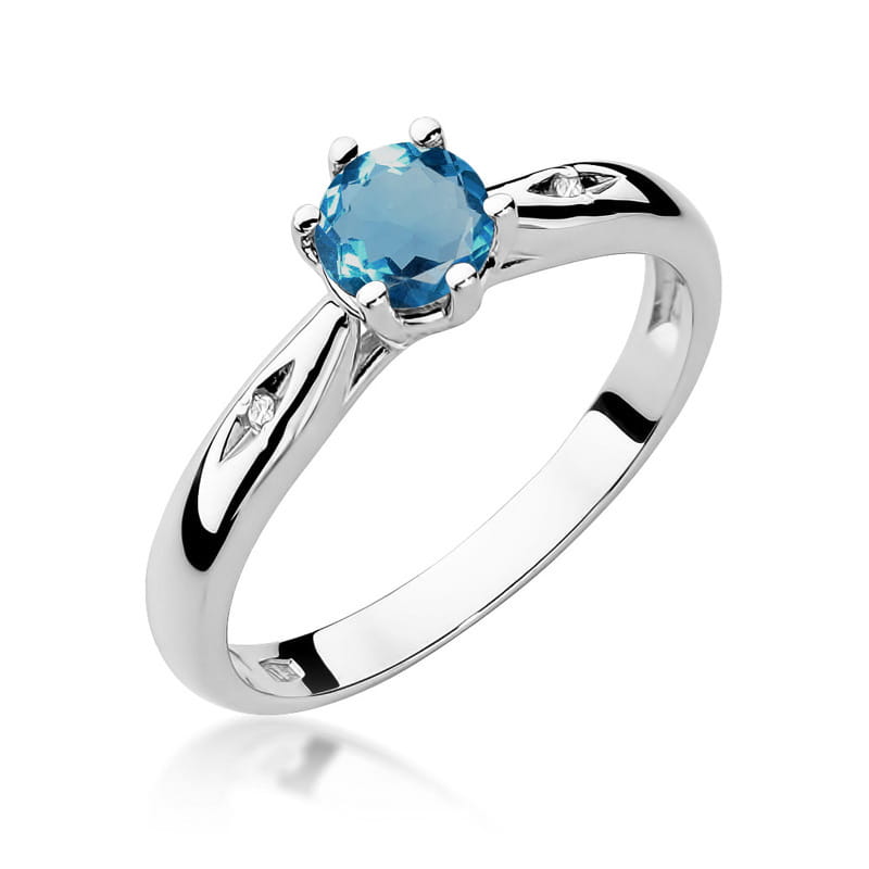 Inel Aur 9K cu Topaz London Blue 0.50 ct si Diamante Naturale 0.01 ct