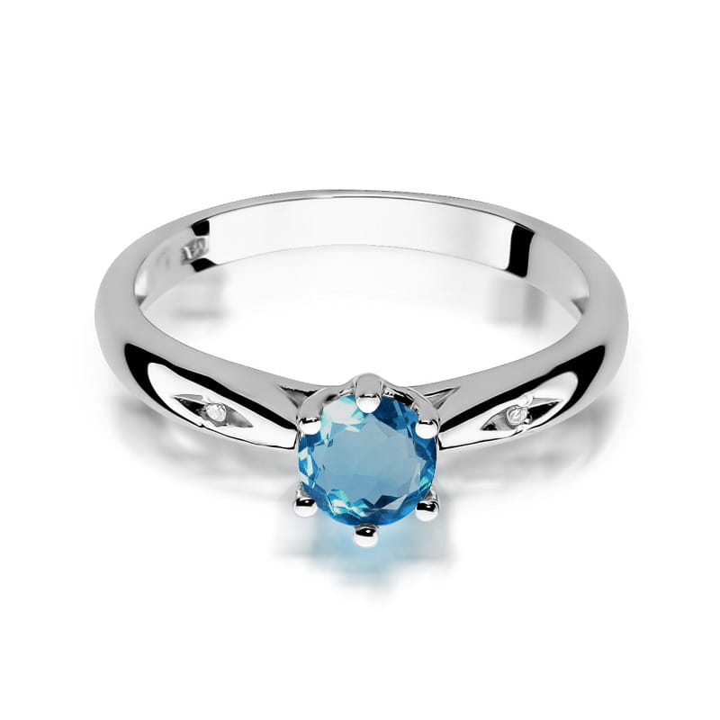 Inel Aur 9K cu Topaz London Blue 0.50 ct si Diamante Naturale 0.01 ct