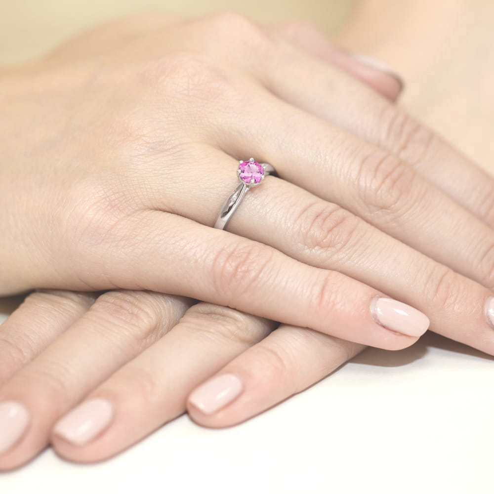 Inel Aur 9K cu Topaz Roz 0.60 ct si Diamante Naturale 0.01 ct
