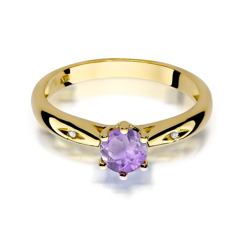 Inel Aur 9K cu Ametist 0.50 ct si Diamante Naturale 0.01 ct